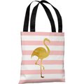 One Bella Casa One Bella Casa 74995TT18P 18 in. Tropical Stripes Flamingo Polyester Tote Bag 74995TT18P